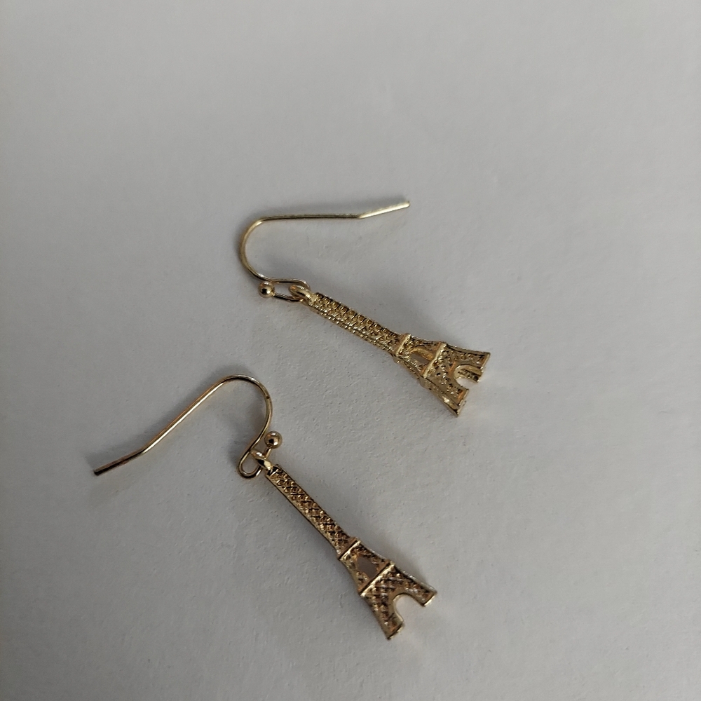 Eiffel Tower Paris Dangle Earrings Gold Accented